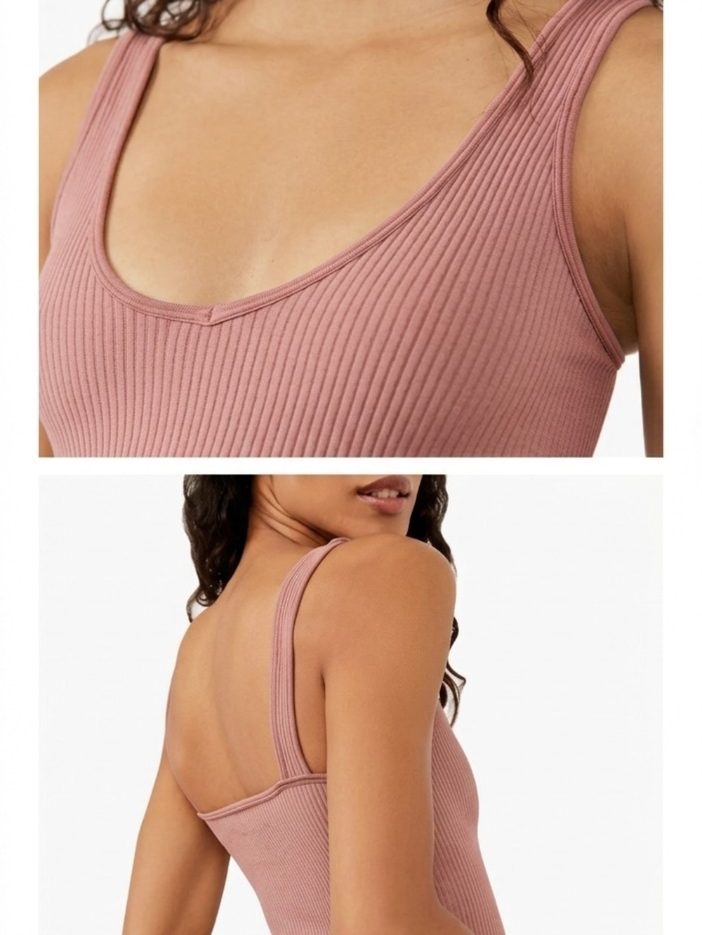 Free People xyz Ribbed Scoop Neck Tank Bodysuit - Dusty Rose
